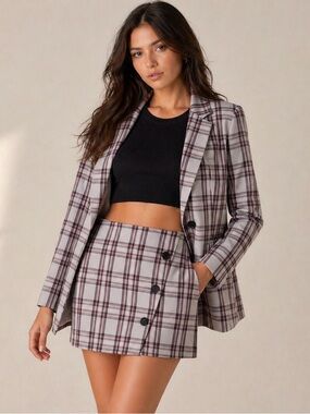 PrettyLittleThing Plaid Button Wrap Mini Skirt US 6